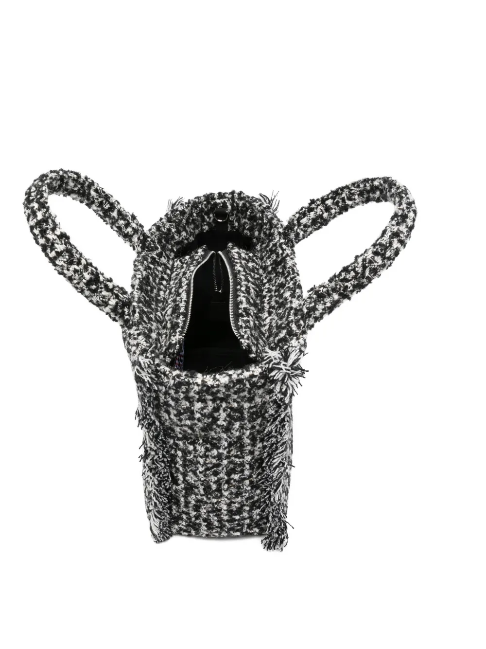 Mc2 Saint Barth Colette Tweed Fringed-detail Tote Bag In Black