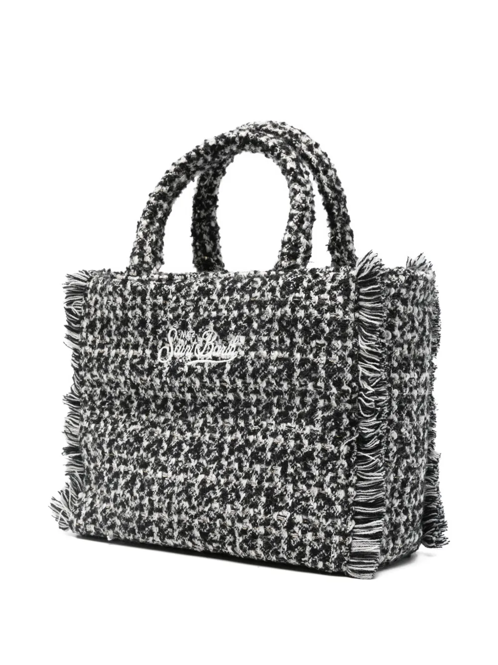 Mc2 Saint Barth Colette Tweed Fringed-detail Tote Bag In Black