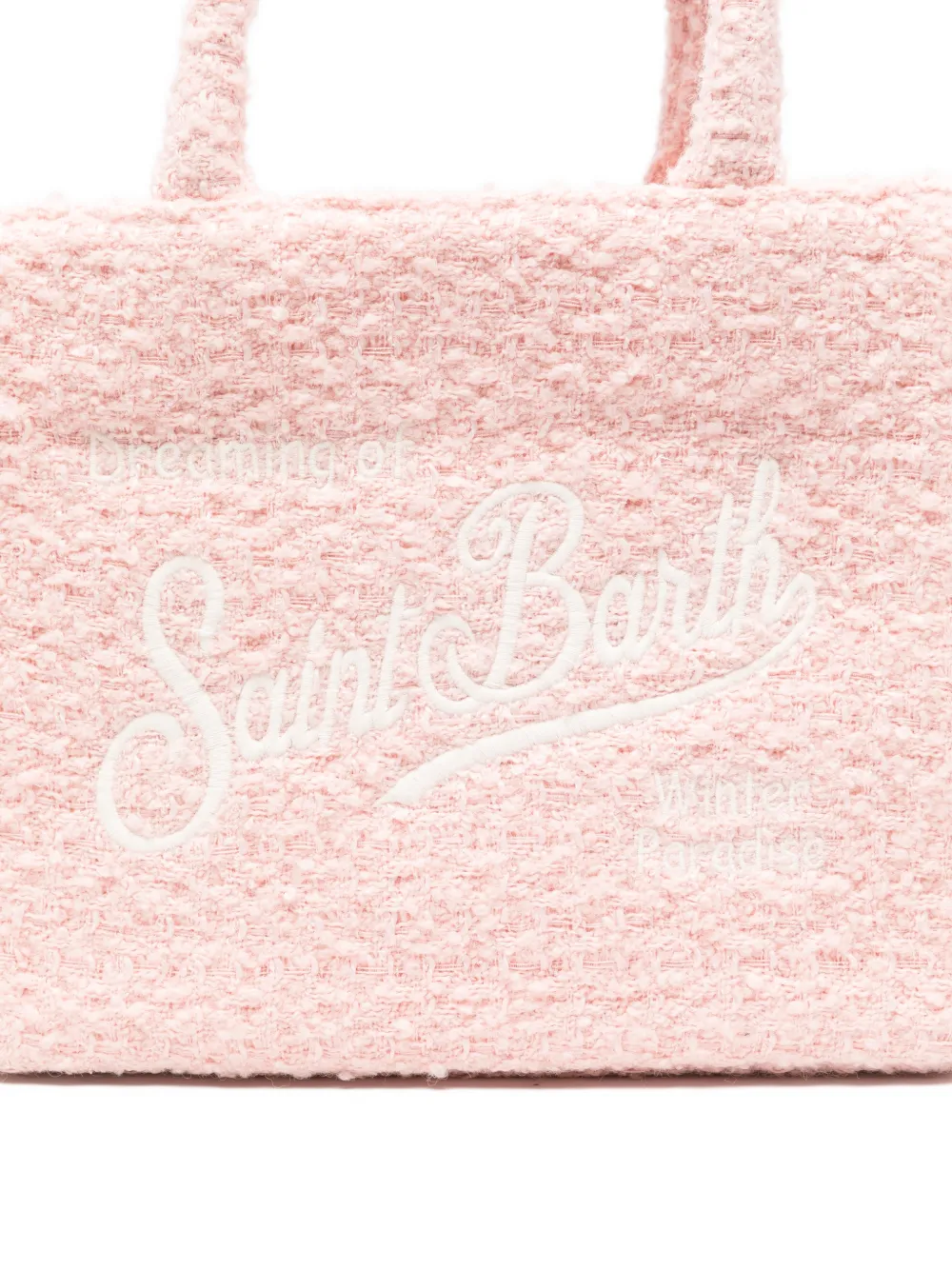 Mc2 Saint Barth Medium Collete Tweed Fringed Embroidered Tote Bag In Pink