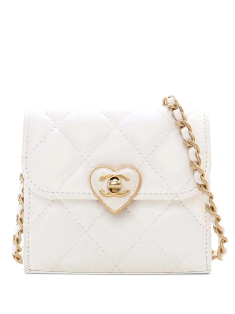 CHANEL Pre-Owned 2021-2025 ミニ マトラッセ ラムスキン ココマーク エナメルハート クラッチ ウィズ チェーン