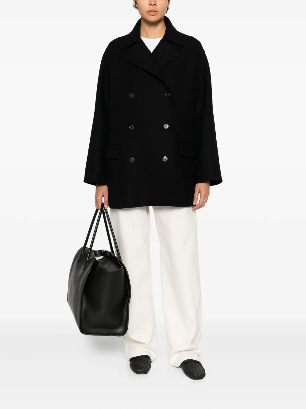 The Row Azuron Double-breasted Coat In Black