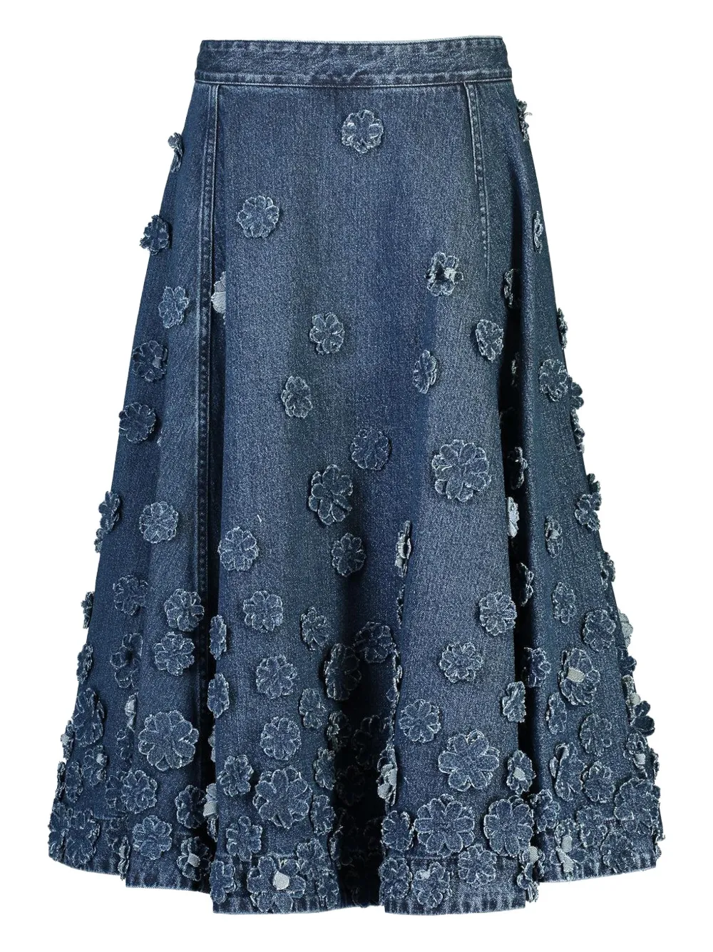 Michael Kors Floral Denim Midi Skirt In Blue