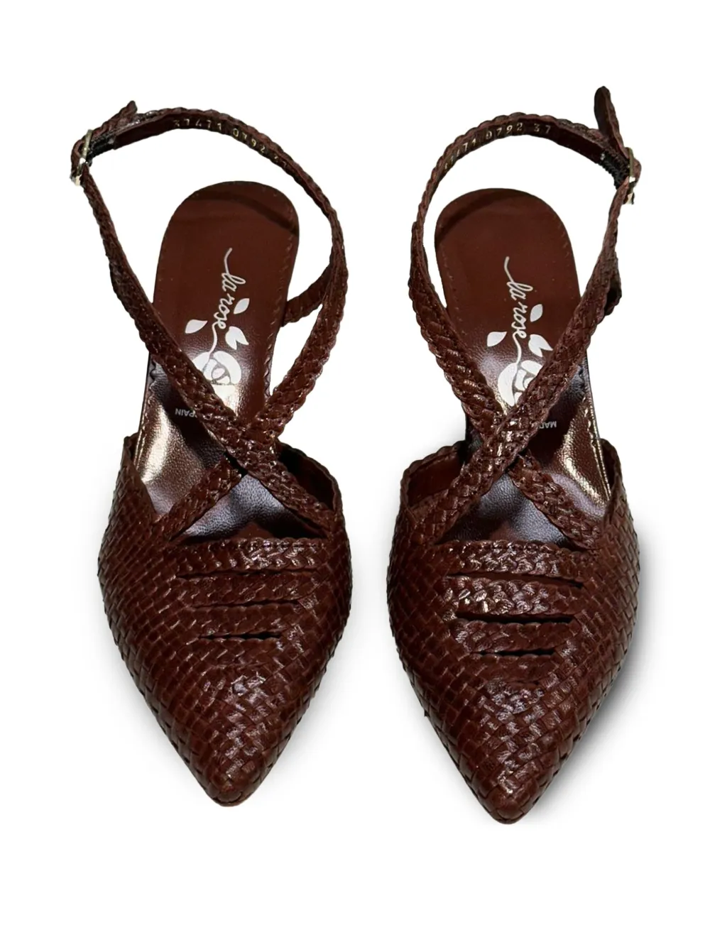 LA ROSE Moritz geweven slingback pumps Bruin