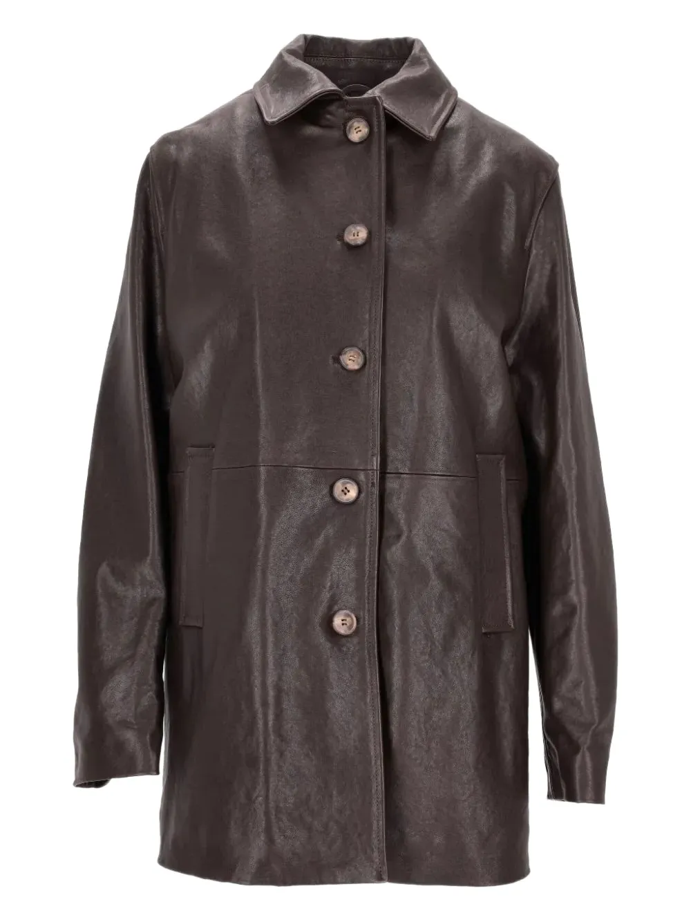 La Rose Belted-leather Coat In Brown