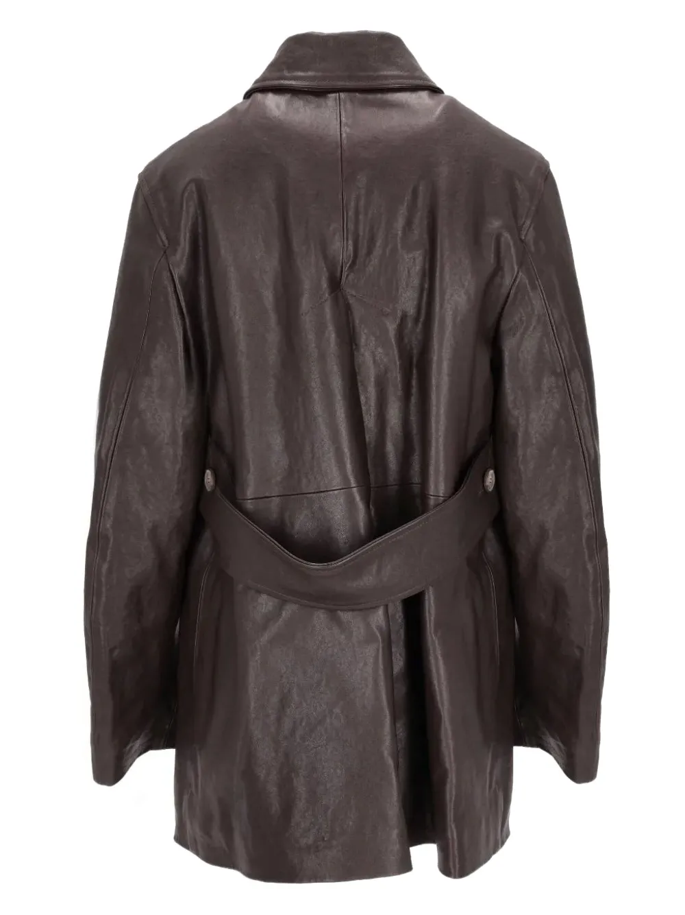 La Rose Belted-leather Coat In Brown