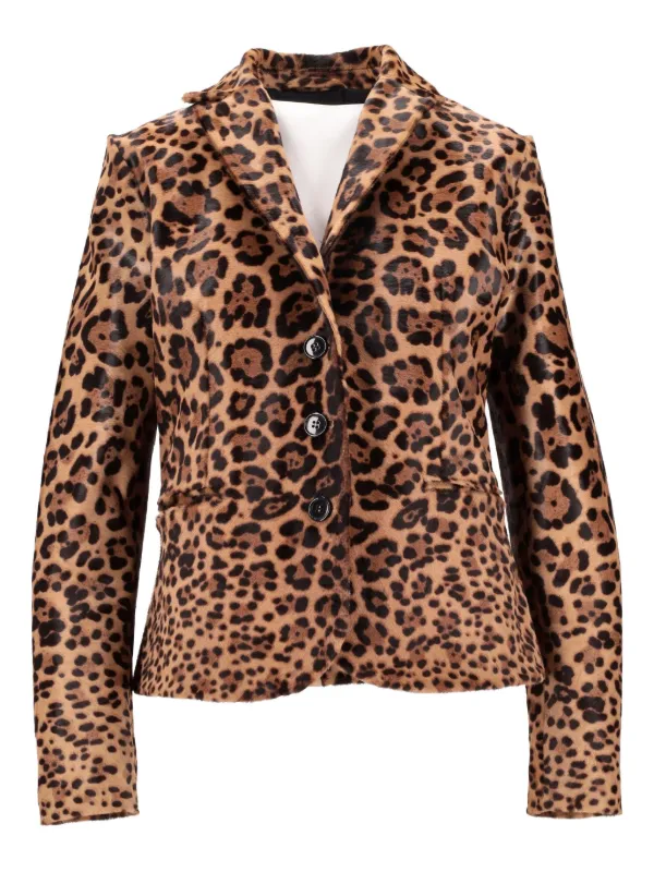 La Rose Leopard-print Leather Women Jacket - Brown