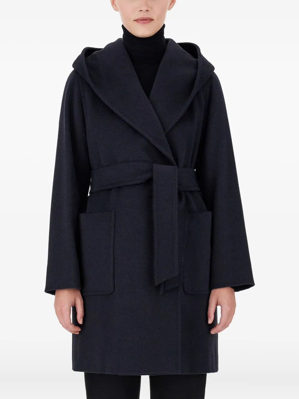 Max Mara Rialto Hooded Belted Coat In Black