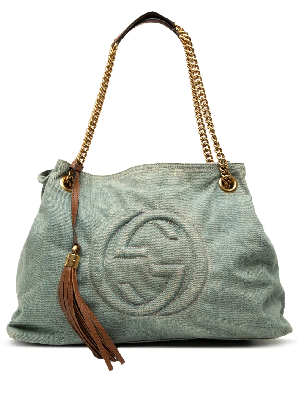 Pre-owned Gucci 2000-2015 Medium Denim Soho Chain Tote Bag In Blue