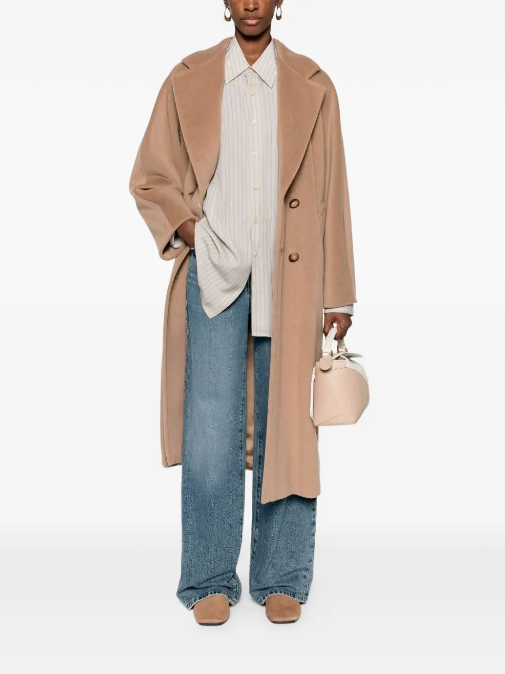 Max Mara Madame 101801 jas met dubbele rij knopen en ceintuur Beige