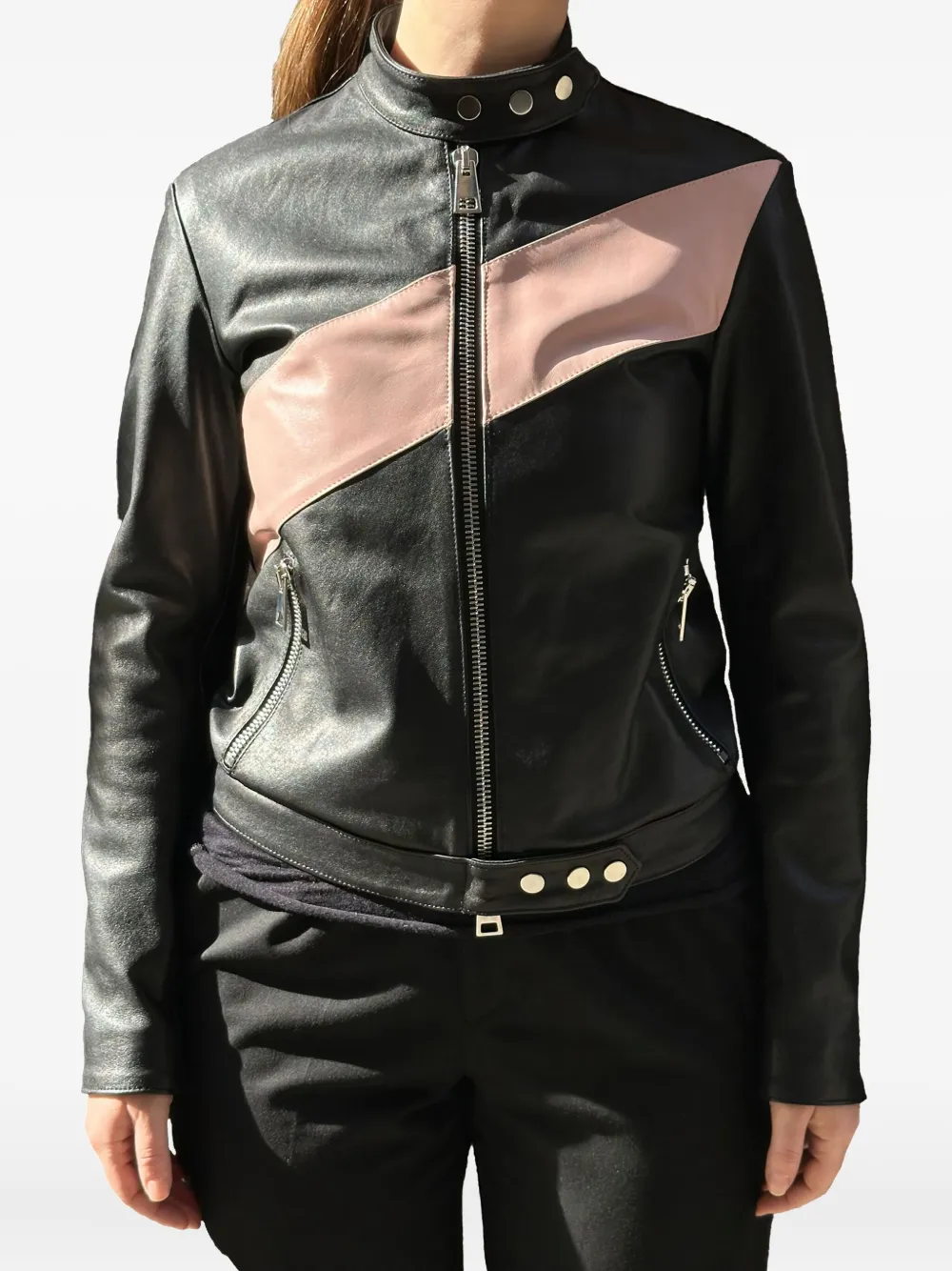 La Rose Zip Leather Jacket In Black