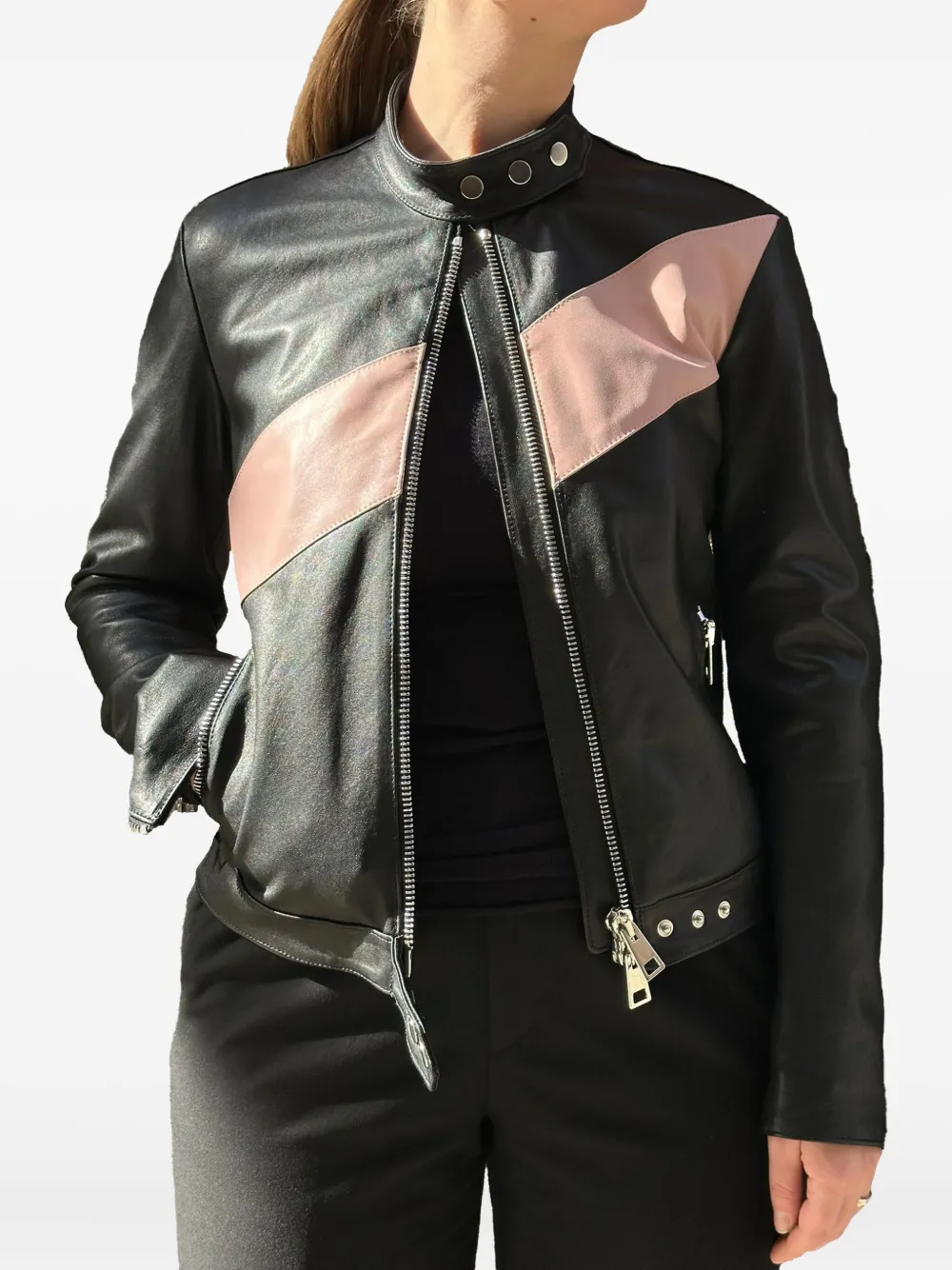 La Rose Zip Leather Jacket In Black