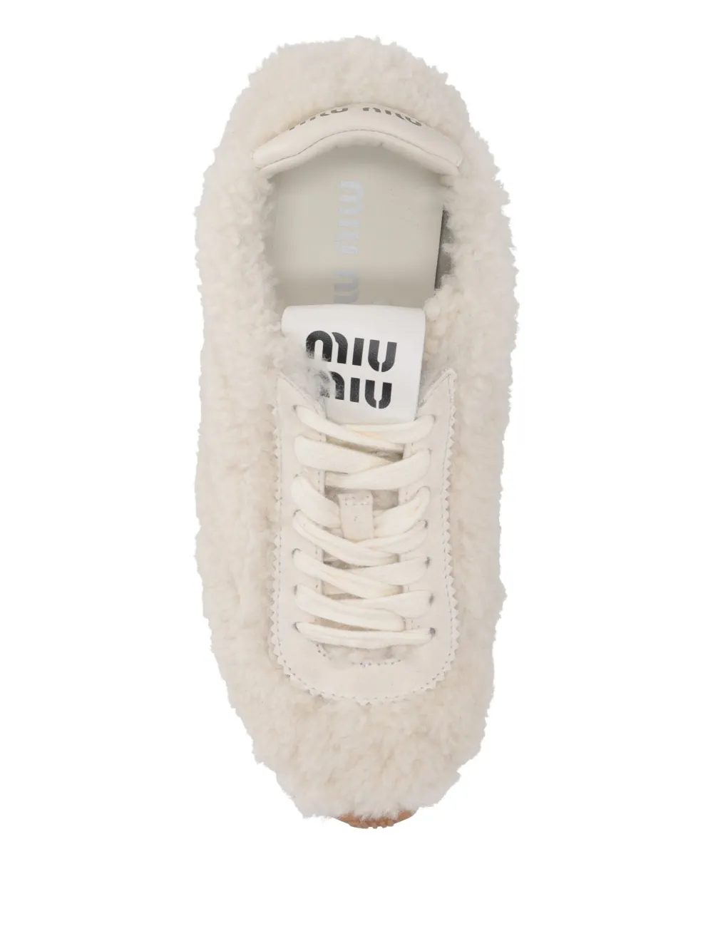 Miu shearling lace-up sneakers Beige