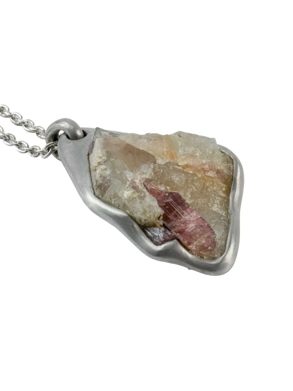 Parts Of Four Sterling Silver Halos Rubellite Tourmlaine Necklace In Metallic