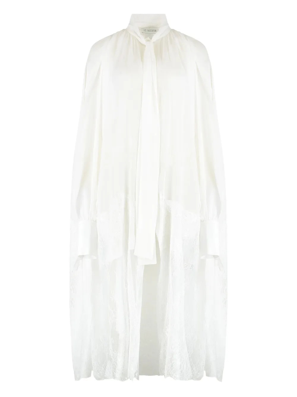 Les Filles D'eva Scarf-collar Lace-hem Long Shirt In White