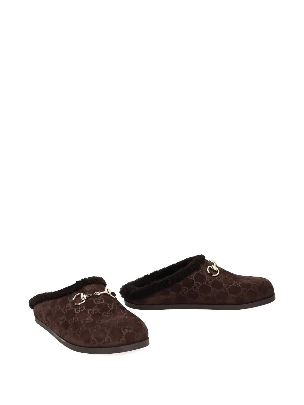 Gucci New Sol Gg Horsebit Suede Slippers In Brown