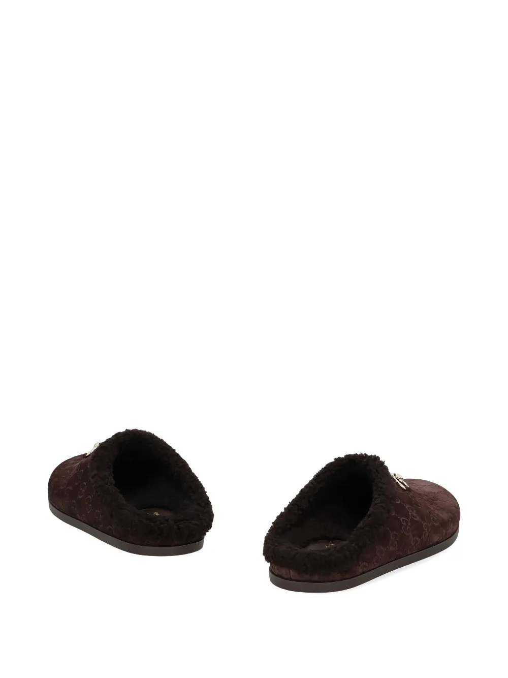 Gucci New Sol Gg Horsebit Suede Slippers In Brown