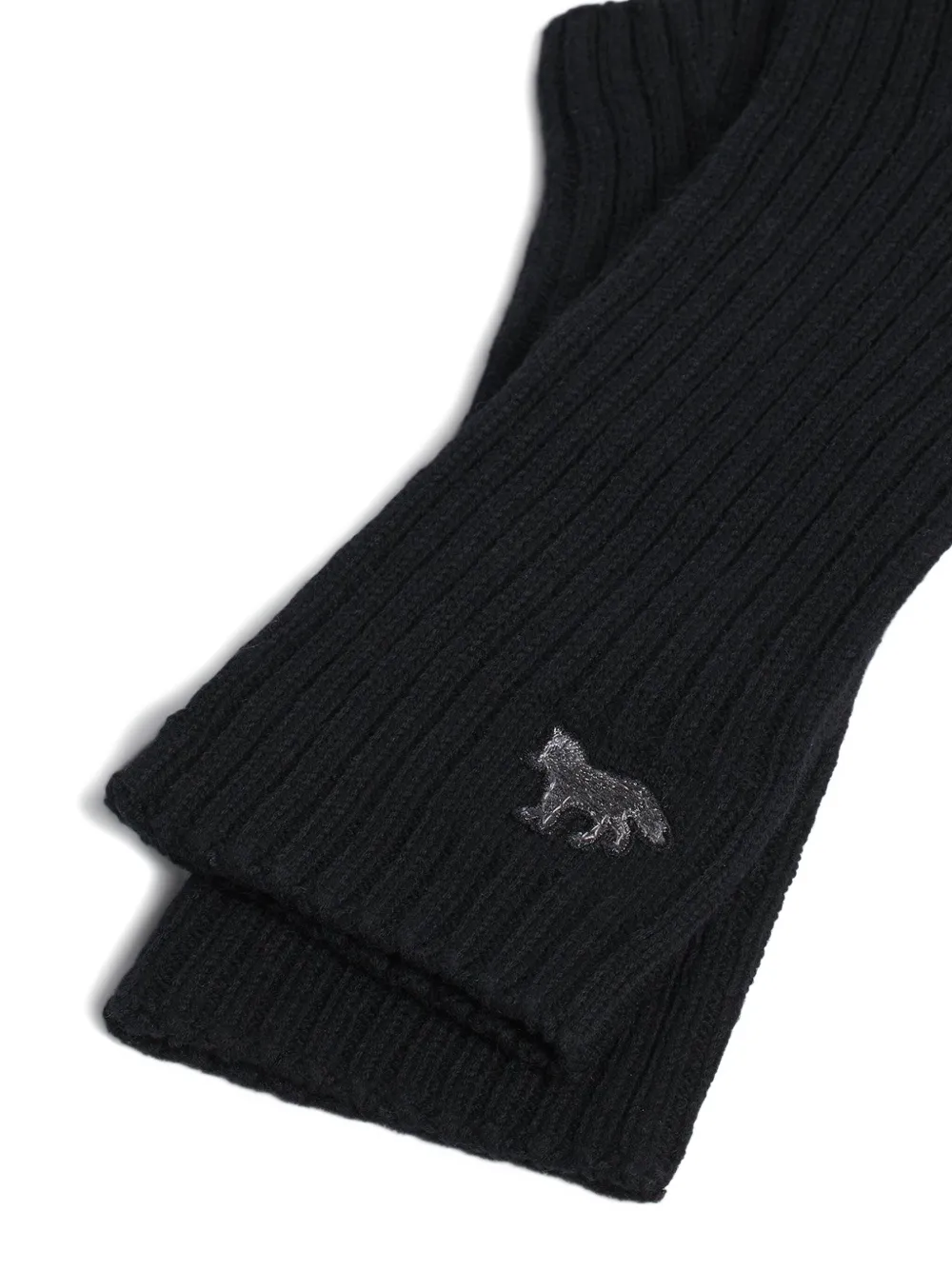Maison Kitsuné Baby Fox Ribbed Mittens In Black