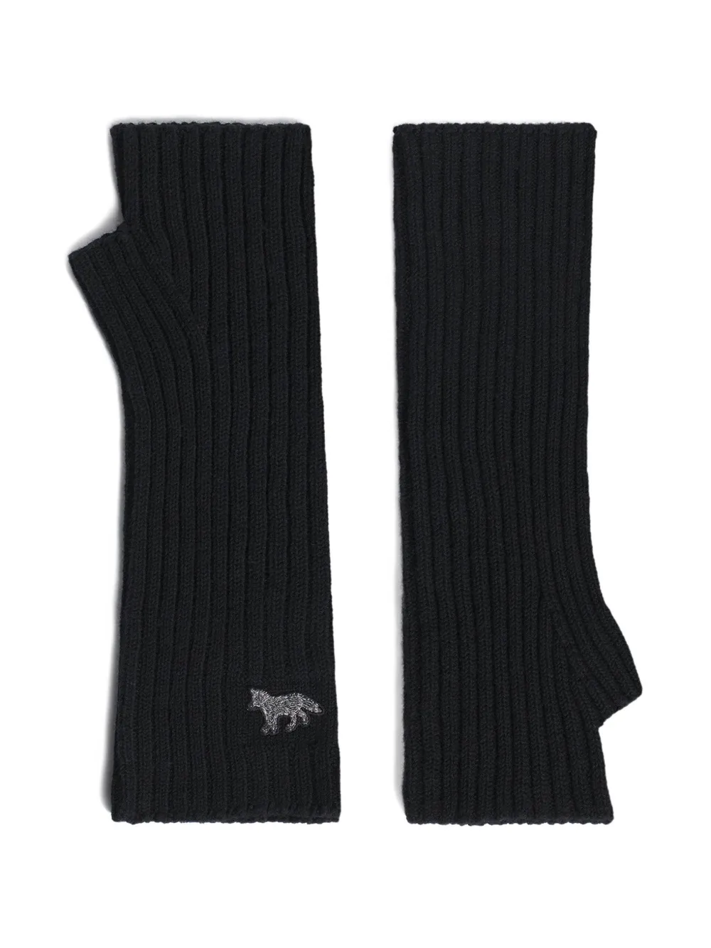 Maison Kitsuné Baby Fox Ribbed Mittens In Black