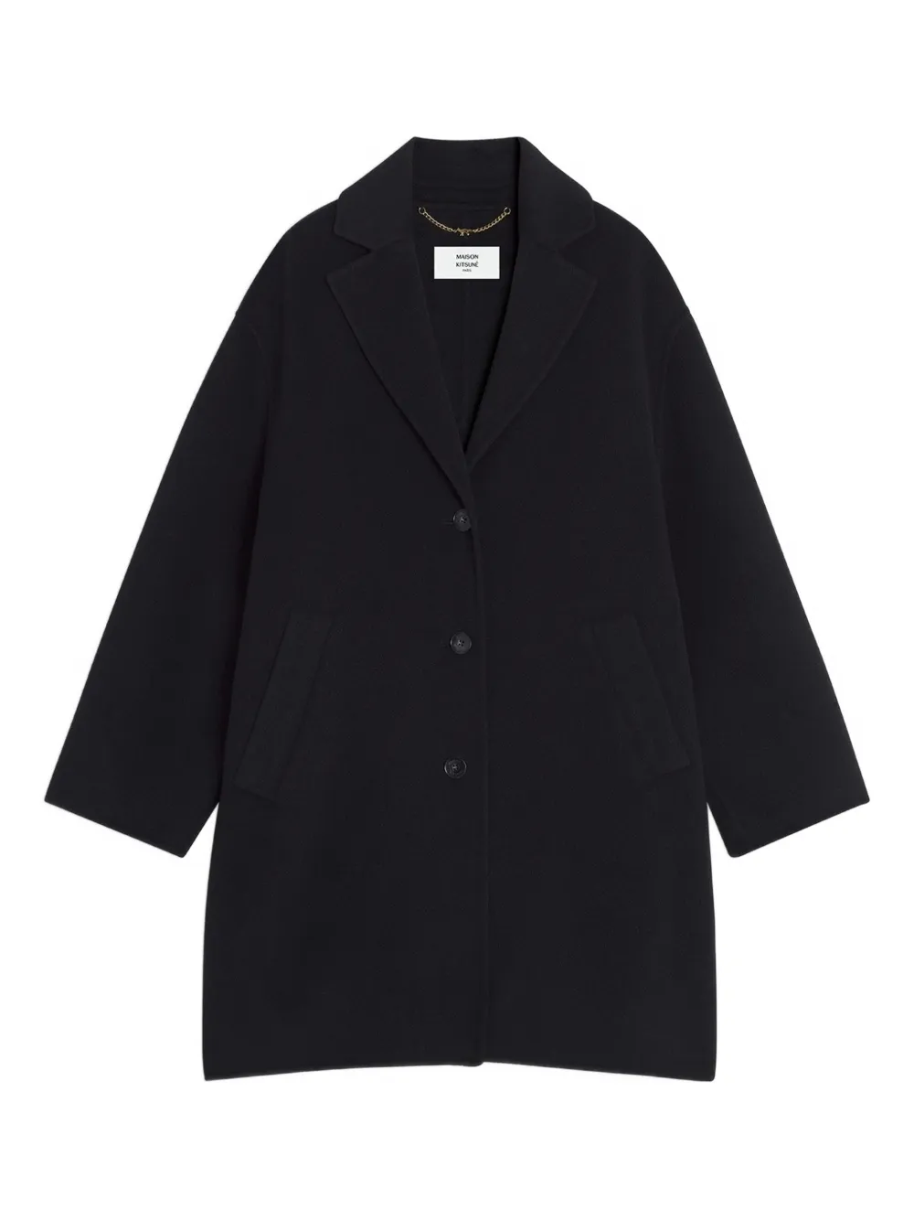 Maison Kitsuné Button Wool Coat In Black