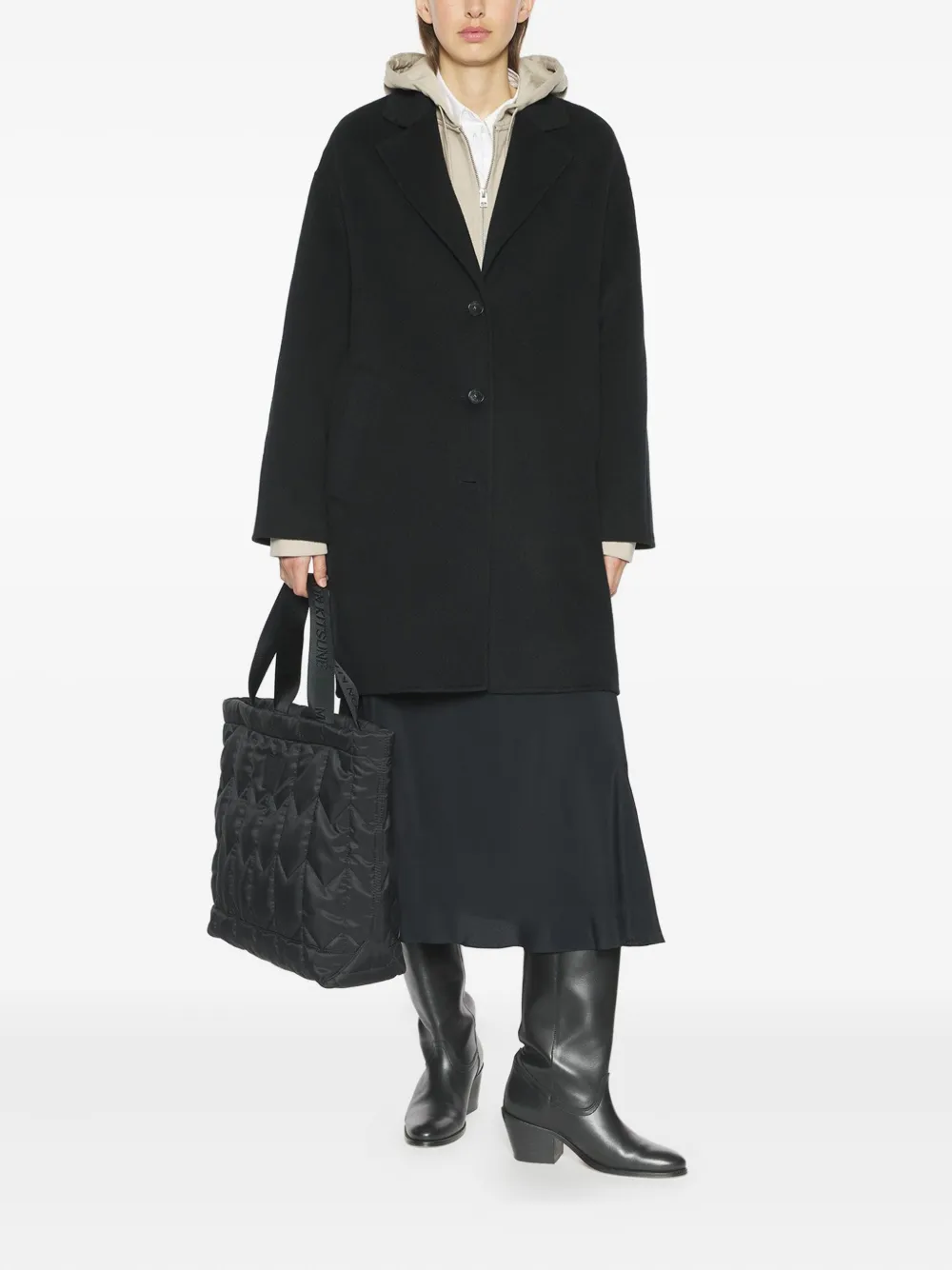 Maison Kitsuné Button Wool Coat In Black