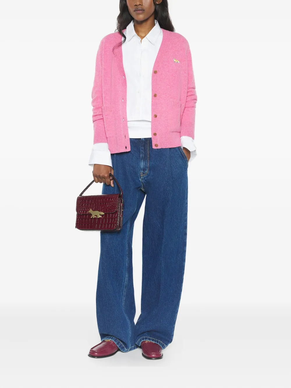 Maison Kitsuné Baby Fox Pocket Cardigan In Pink