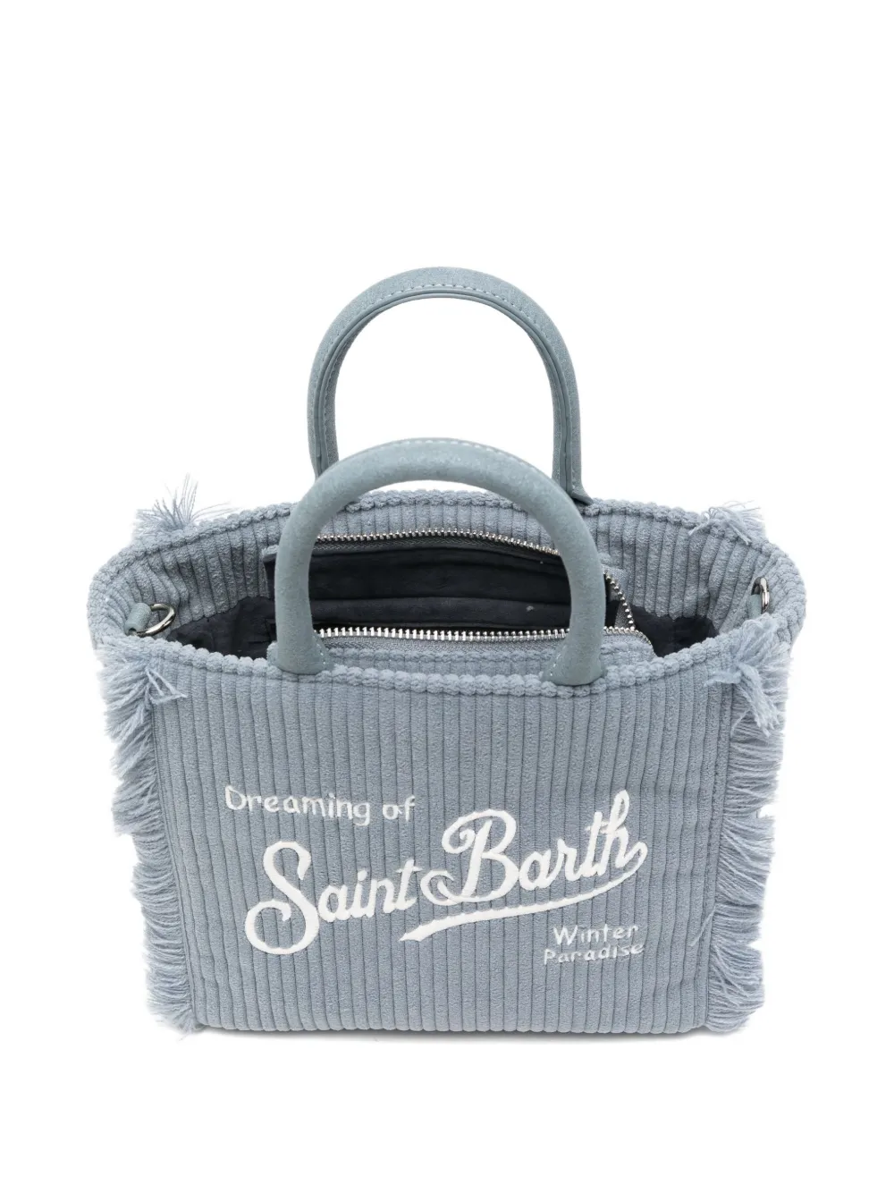 MC2 Saint Barth Vanity ribfluwelen mini-shopper met franje Blauw