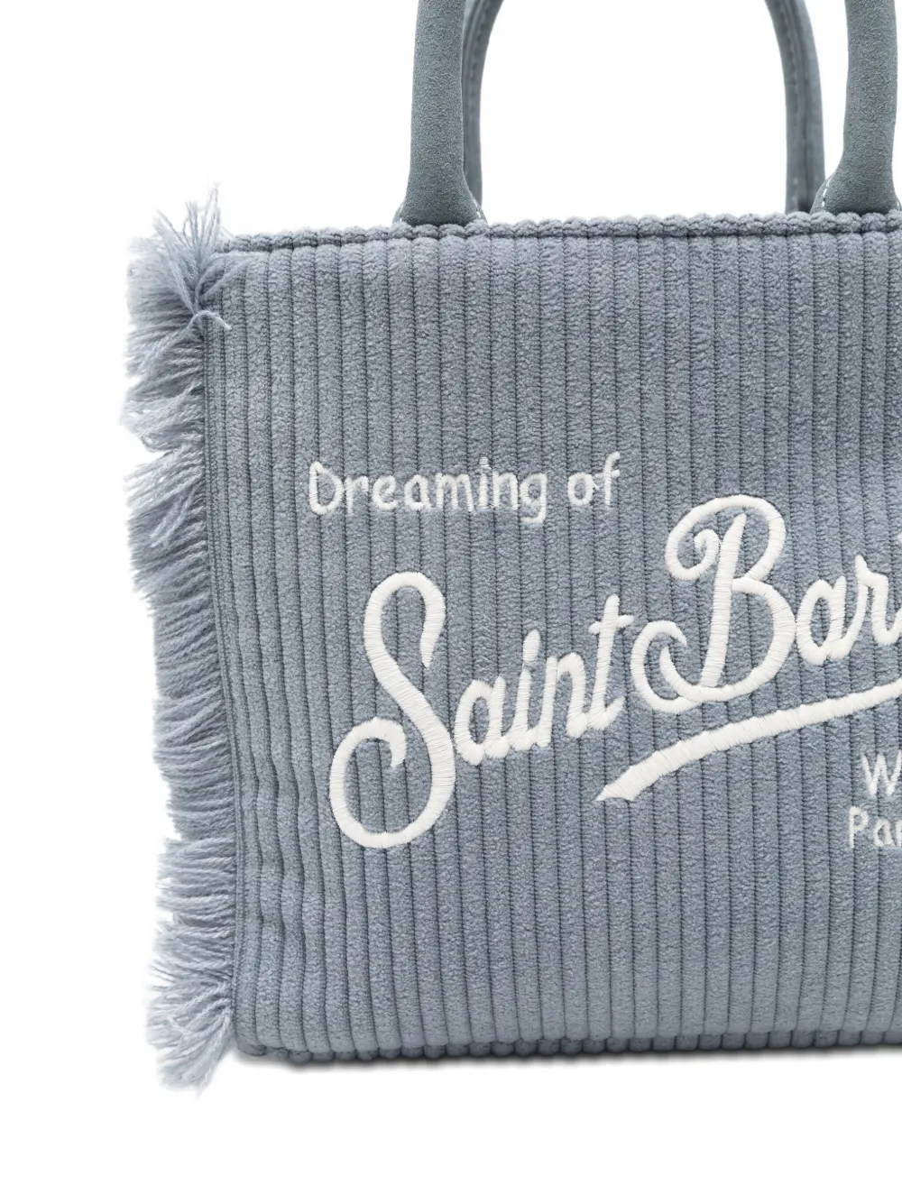 MC2 Saint Barth Vanity ribfluwelen mini-shopper met franje Blauw