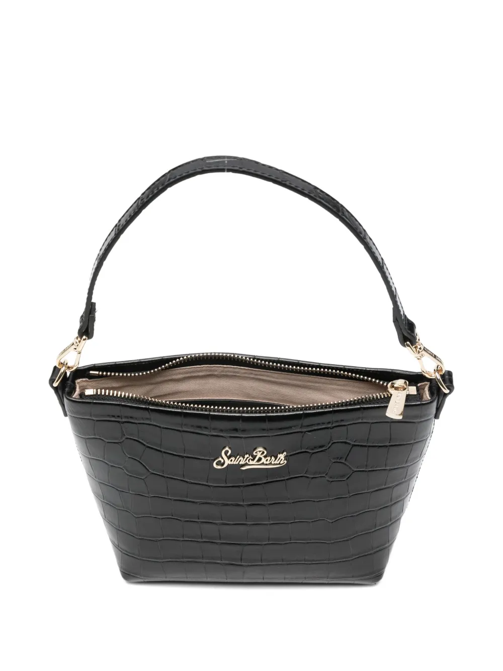 Mc2 Saint Barth Aline Printed Croco Bag In Black