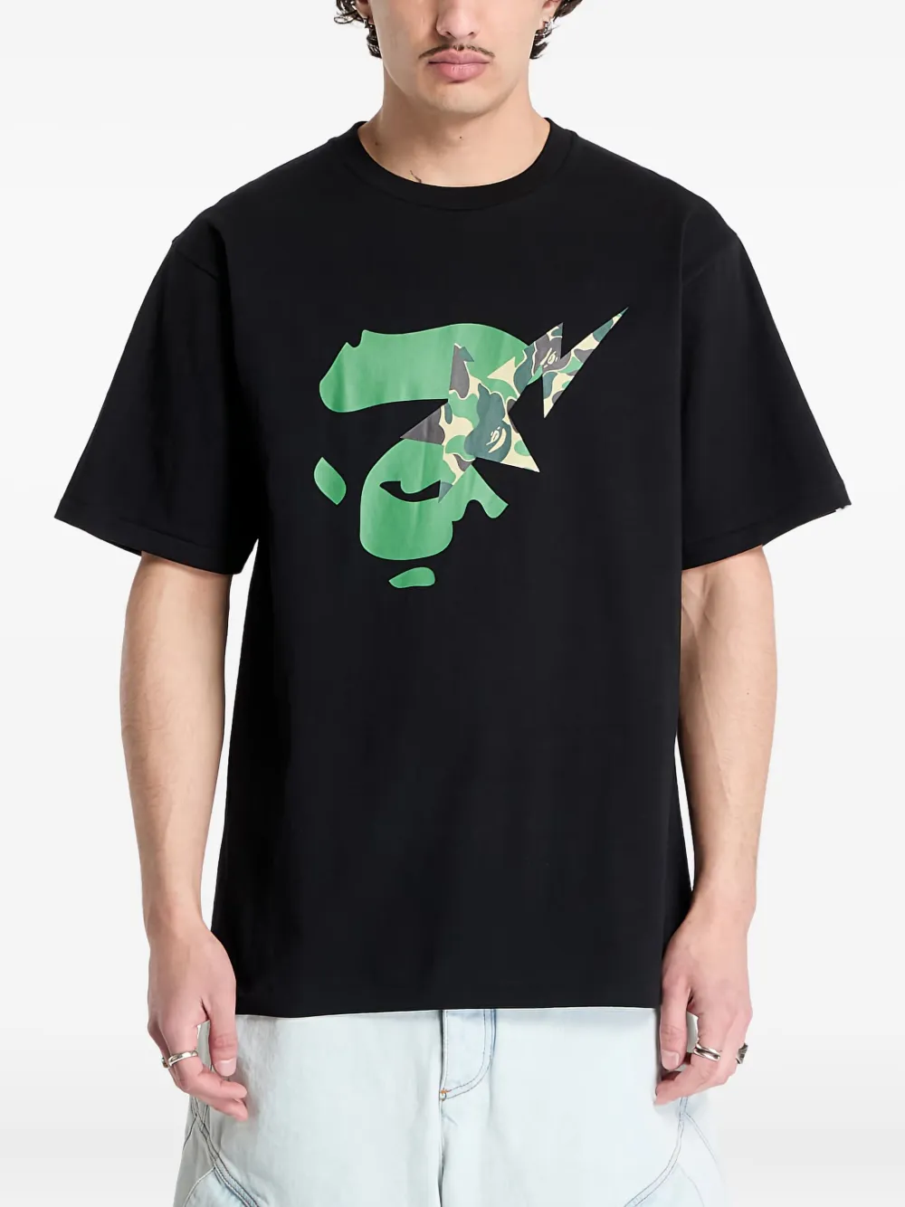 A Bathing Ape Abc Camo Ape Face Star Cotton T-shirt In Black