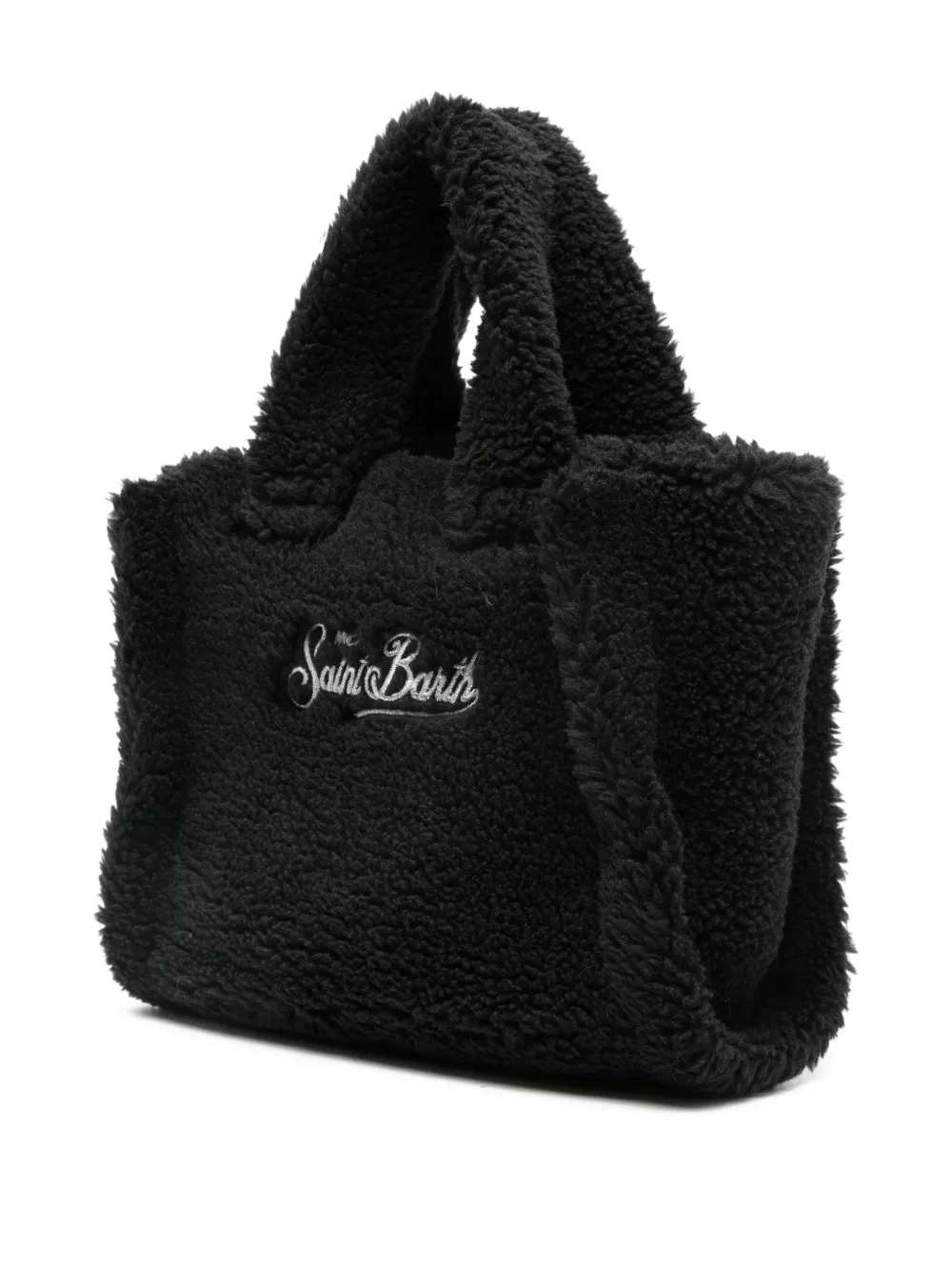 Mc2 Saint Barth Mini Vanity Teddy Embroidered Tote Bag In Black