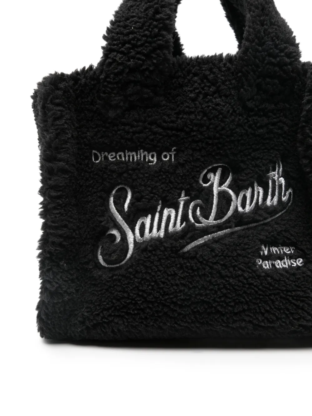 Mc2 Saint Barth Mini Vanity Teddy Embroidered Tote Bag In Black