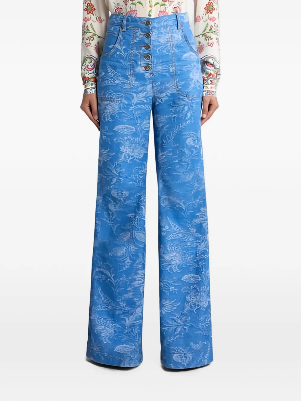 ETRO jean imprimé à boutonnière - Bleu