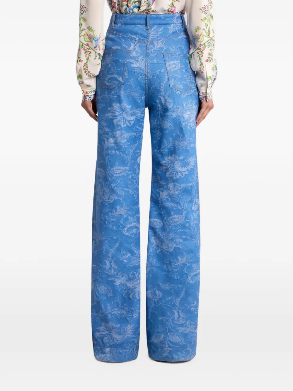 ETRO Flared denim jeans met katoenen en linnen jacquard en bloemenpatroon Blauw