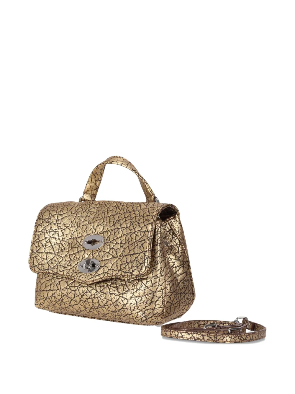 Zanellato Structured Metallic Shoulder Bag Top Handle In Gold
