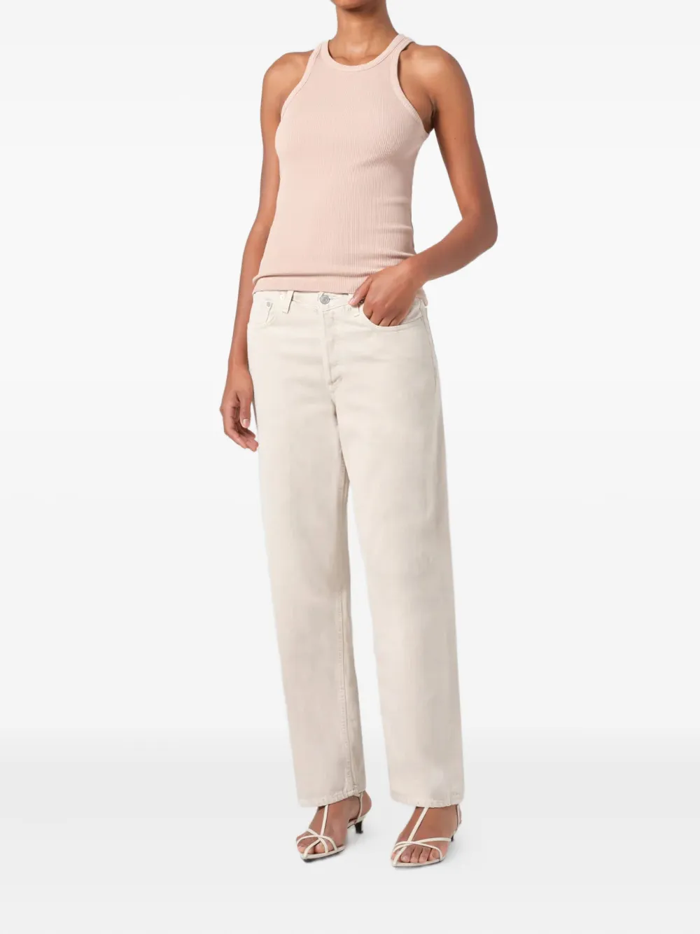 Agolde Rayne Ribbed Tank Top In Pink