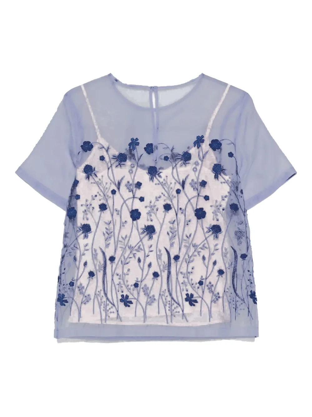 P.a.r.o.s.h Sorgente Floral-embroidered Blouse In Blue