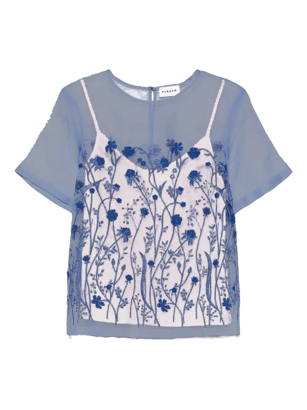 P.a.r.o.s.h Sorgente Floral-embroidered Blouse In Blue