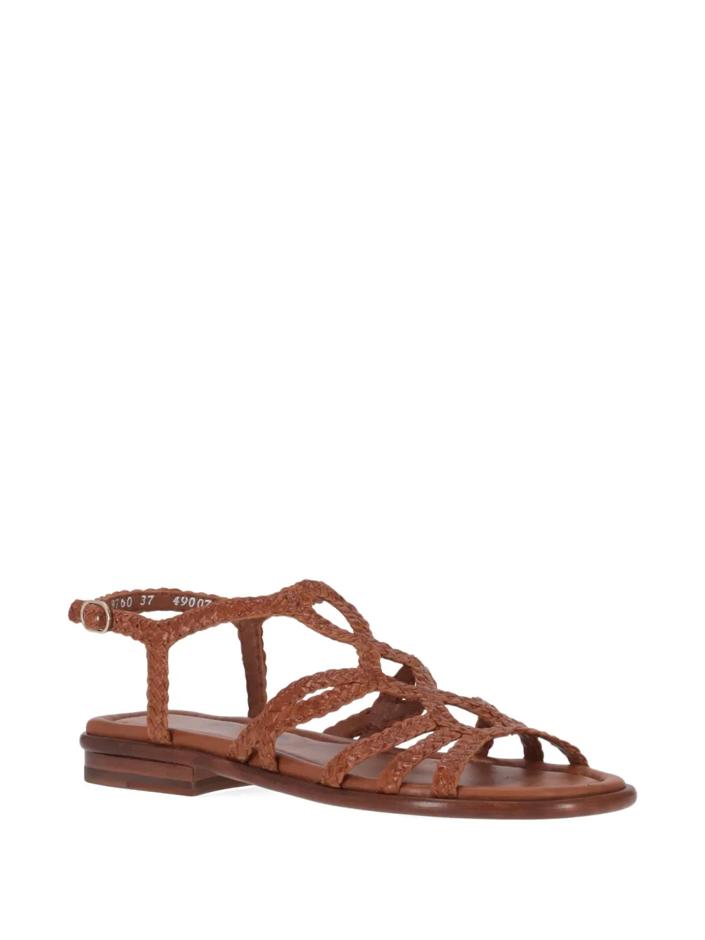 La Rose Woven Leather Flat Sandals In Brown