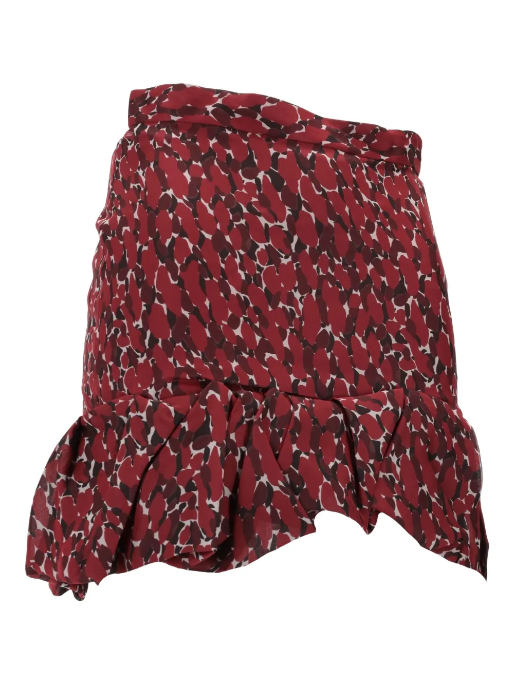 Saint Laurent Ruffled Abstract-print Mini Skirt In Burgundy