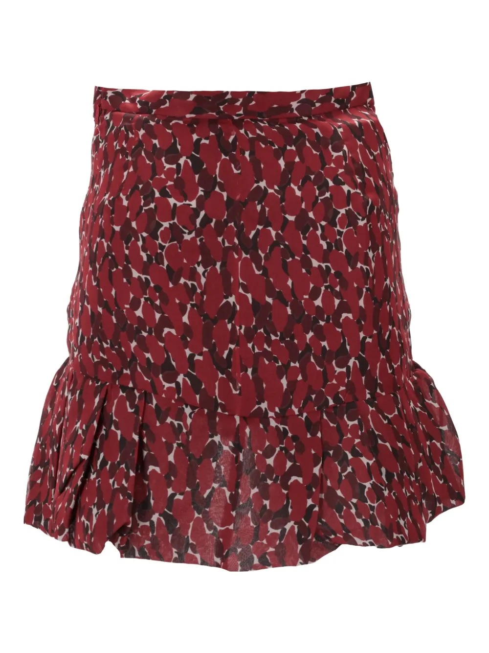Saint Laurent Ruffled Abstract-print Mini Skirt In Burgundy