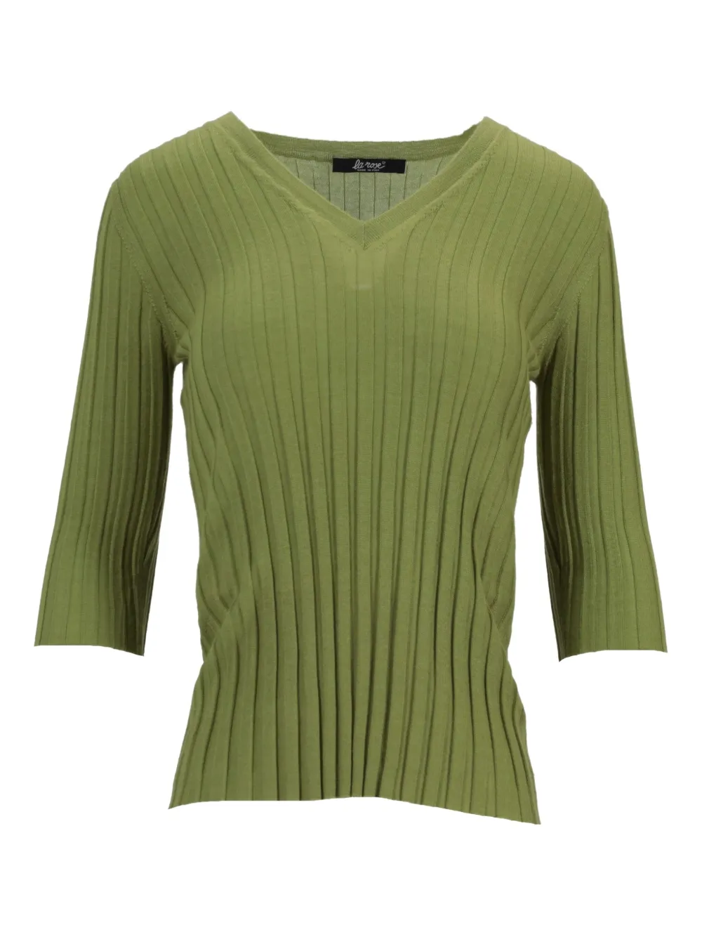 La Rose V-neck Ribbed Top In Green