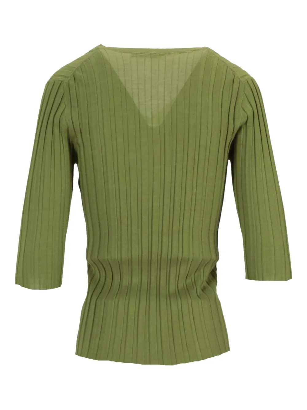 La Rose V-neck Ribbed Top In Green