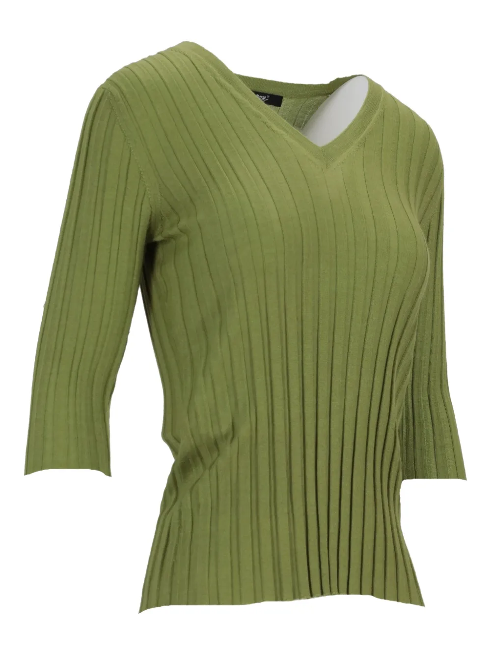 La Rose V-neck Ribbed Top In Green