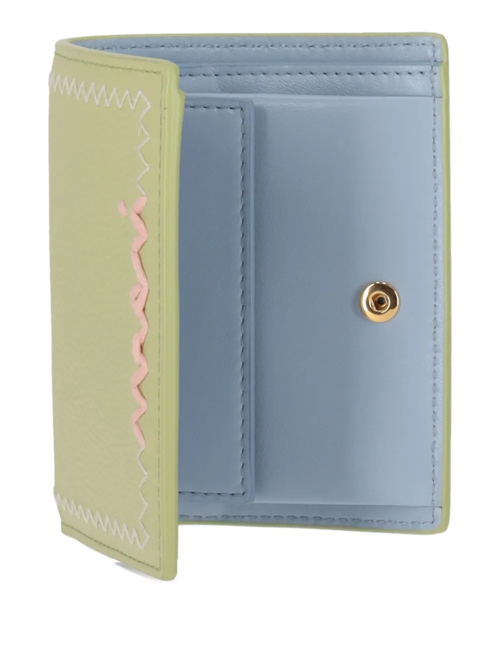 Marni Embroidered Leather Bifold Wallet In Green