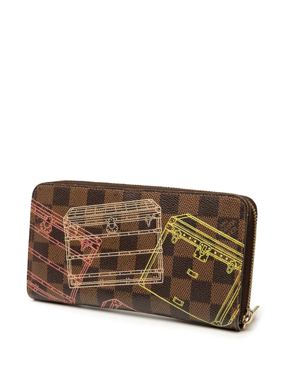Pre-owned Louis Vuitton 2014 Damier Ebene Inventuer Trunks And Locks Zippy Wallet Long Wallets In Brown