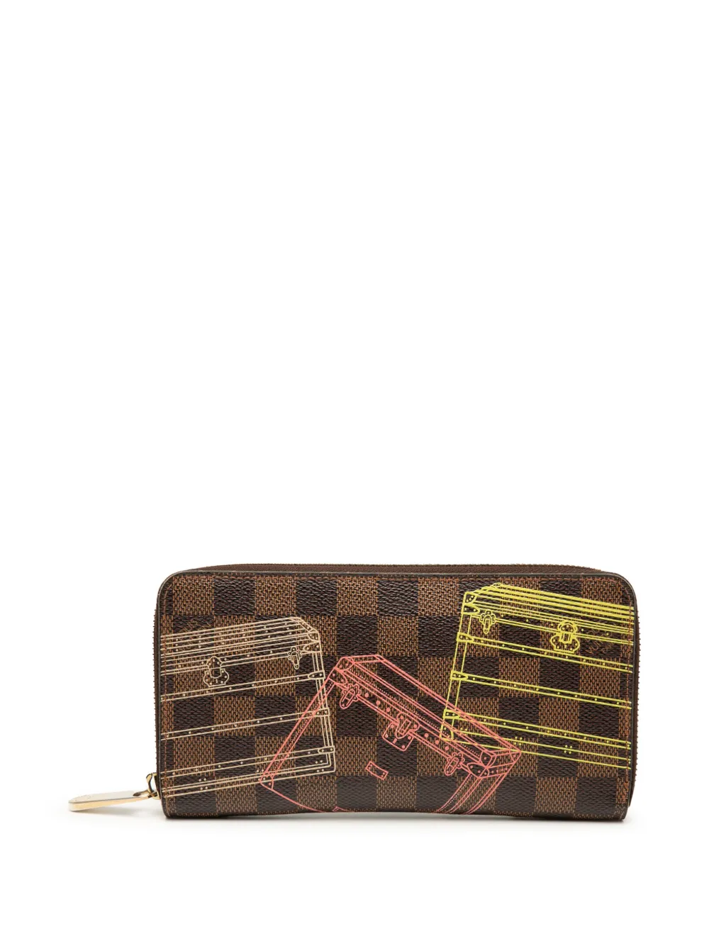 Pre-owned Louis Vuitton 2014 Damier Ebene Inventuer Trunks And Locks Zippy Wallet Long Wallets In Brown