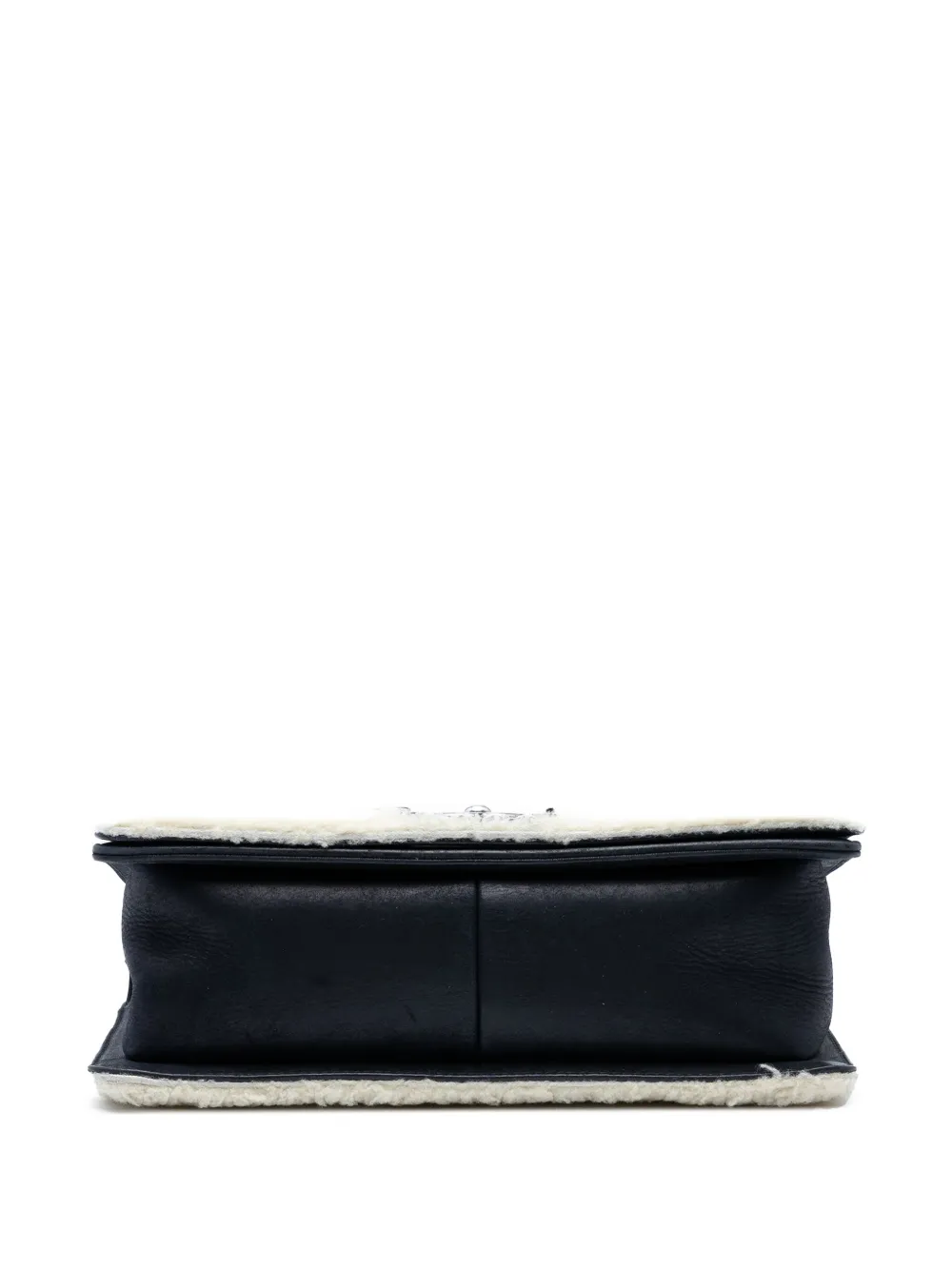 Pre-owned Chanel 2015-2016 Old Medium Bicolor Shearling Boy Flap Crossbody Bag In Black