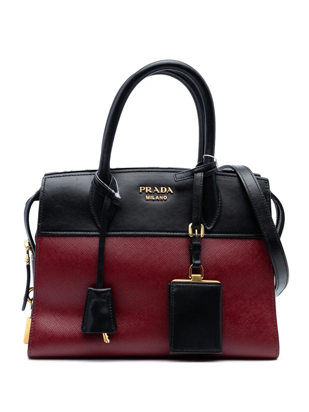 Pre-owned Prada 2010-2025 Small Saffiano And City Calf Esplanade Satchel In Red