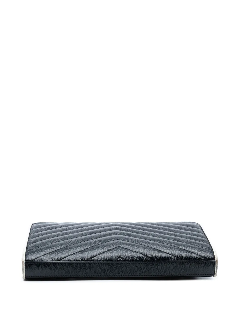 Pre-owned Saint Laurent 2016 Grain De Poudre Matelasse Chevron Monogram Chain Wallet Crossbody Bag In Black