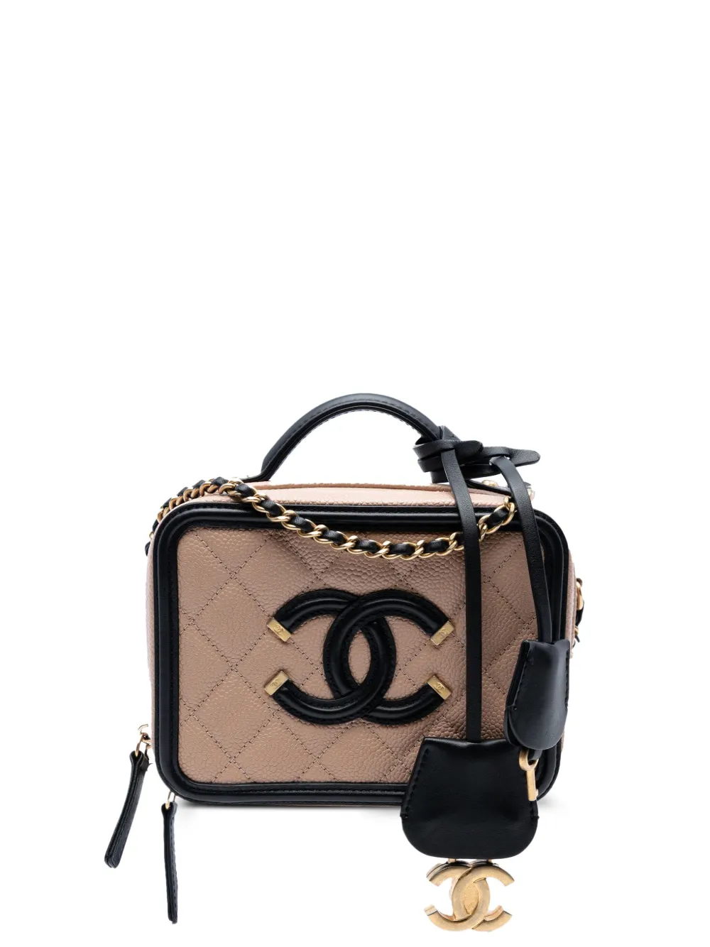 CHANEL Pre-Owned 2018-2019 スモール キャビア ココマーク フィリグリー バニティケース サッチェルバッグ -